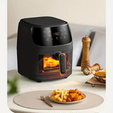 NNETM 6L Large Capacity Visual Air Fryer with Color Touch Screen - Gray-Black