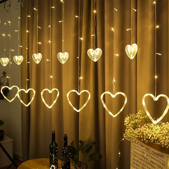 NNETM Waterproof Heart-Shaped LED Curtain String Lights - 138 LEDs, 8 Flashing Modes