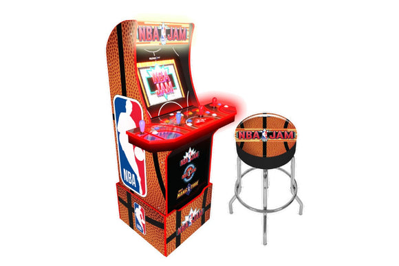 NNEKG Arcade1Up NBA Jam Arcade 4 Player Arcade Cabinet with Licenced Riser & Stool Bundle