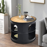 NNECW 3-tier Round Coffee Table with 2 Storage Shelves