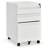 NNECW 3-Drawer Rolling File Cabinet with 2 Keys and Handles-White