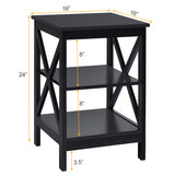 NNECW 3-Tier X-Design Nightstand Side Table with Stable Structure-Black