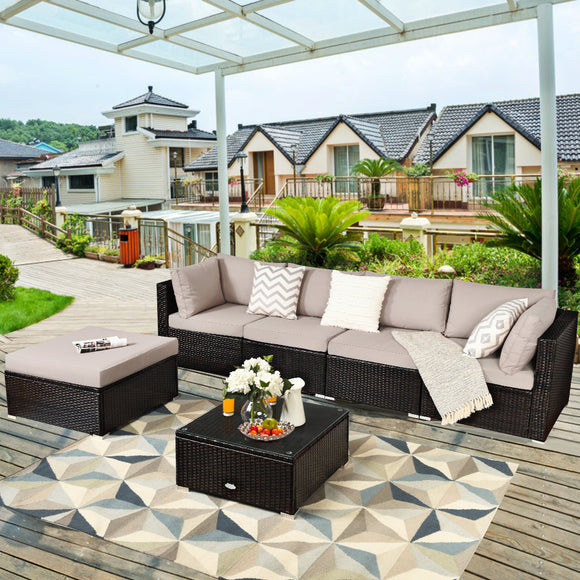 NNECW 6 PCS Outdoor Lounge Setting Furniture Rattan Patio Wicker Sofa Set Garden