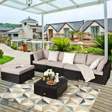 NNECW 6 PCS Outdoor Lounge Setting Furniture Rattan Patio Wicker Sofa Set Garden