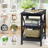 NNECW 3-Tier X-Design Nightstand Side Table with Stable Structure-Black