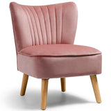 NNECW Velvet Accent Chair with Solid Rubber Wood Legs for Dining Room Pink