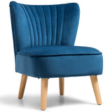 NNECW Velvet Accent Chair with Solid Rubber Wood Legs for Dining Room Blue