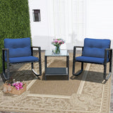 NNECW 3 Pieces Outdoor Rocking Bistro Set for Garden Backyard &amp Poolside-Navy