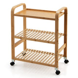 NNECW 3-Tier Bamboo Rolling Storage Cart