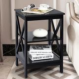 NNECW 3-Tier X-Design Nightstand Side Table with Stable Structure-Black