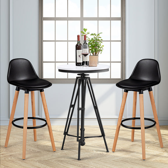 NNECW 2Pcs PU Leather Bar Stools with Round Metal Footrest-Black