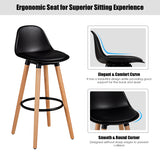 NNECW 2Pcs PU Leather Bar Stools with Round Metal Footrest-Black