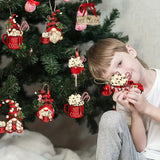 NNETM 24-Piece Dwarf Christmas Red Wooden Hanging Pendants