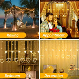 NNETM Waterproof Heart-Shaped LED Curtain String Lights - 138 LEDs, 8 Flashing Modes