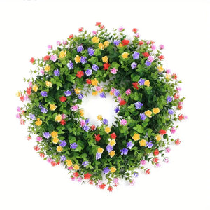 NNETM Colorful Silk Rose Flower Wreath with Eucalyptus Leaves