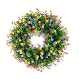 NNETM Colorful Silk Rose Flower Wreath with Eucalyptus Leaves