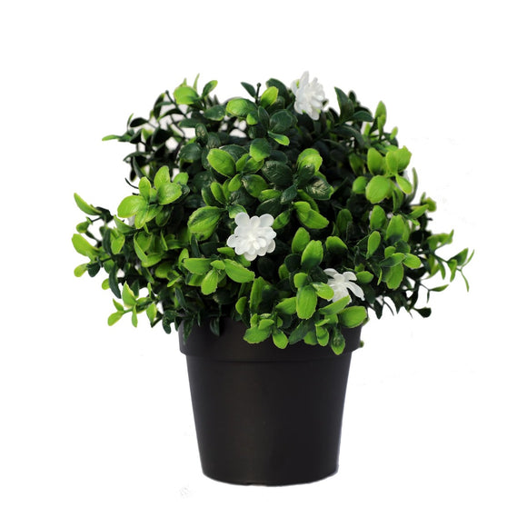 NNEDSZ Potted Artificial Flowering Boxwood Plant UV Resistant 20cm
