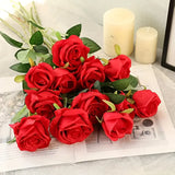 NNETM 12-Piece Realistic Artificial Rose Bouquet - Red Long Stem Roses for Floral Arrangements
