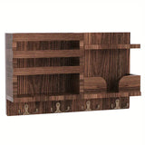 NNETM Traditional Wooden Wall-Mounted Storage Shelf with Hooks