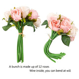 NNETM 12-Piece Premium Artificial Rose Flowers with Stems(Champagne)