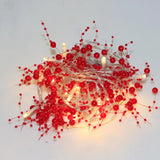NNETM Red Pearl Chain String Lights - 20 LED Lighted Berry Beaded Garland