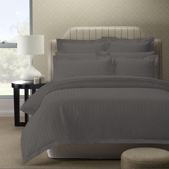 NNEIDS Comfort 1200 Thread count Damask Stripe Cotton Blend Quilt Cover Sets Queen Charcoal Grey