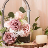 NNETM Dusty Rose Artificial Roses Flowers (25pcs) - Real Touch PE Foam, Flexible Wire Stems