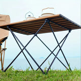 NNETM Portable Folding Outdoor Picnic Table - Aluminum Alloy, Wood Color