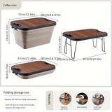 NNETM 1 Set Outdoor Camping Folding Storage Box with Wooden Lid - Coffee Color