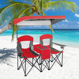 NNECW Double Folding Camping Chair with Canopy and Armrests-Red