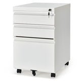 NNECW 3-Drawer Rolling File Cabinet with 2 Keys and Handles-White