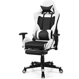 NNECW Adjustable Gaming Chair with Health Massager Lumbar Support-White