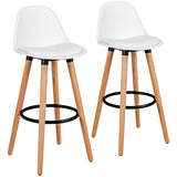 NNECW 2Pcs PU Leather Bar Stools with Round Metal Footrest-White