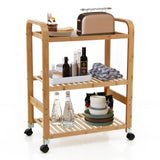 NNECW 3-Tier Bamboo Rolling Storage Cart