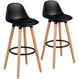 NNECW 2Pcs PU Leather Bar Stools with Round Metal Footrest-Black