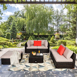 NNECW 6 PCS Outdoor Lounge Setting Furniture Rattan Patio Wicker Sofa Set Garden