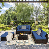 NNECW 6-Piece Patio Rattan Sofa Set with Washable Cushion Cover for Backyard & Poolside Blue