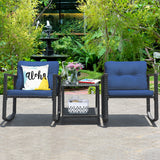NNECW 3 Pieces Outdoor Rocking Bistro Set for Garden Backyard &amp Poolside-Navy