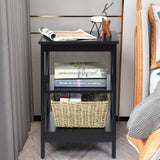 NNECW 3-Tier X-Design Nightstand Side Table with Stable Structure-Black