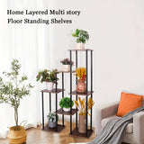 NNETM 7-Story Indoor Floor Standing Flower Rack - Black Frame Coffee Board