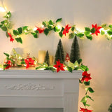 NNETM LED Lighted Christmas Red Flower Rattan Decoration - Battery Operated
