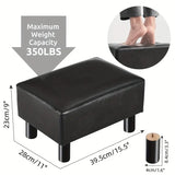 NNETM Small Wooden Leg Ottoman: Black PU Faux Leather Footrest
