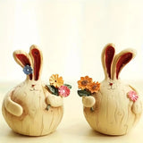 NNETM Easter Resin Decorations - Charming Rabbit Lovers Picking Flowers (Set of 2)