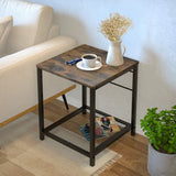 NNETM 2-Tier End Table Nightstand with Storage Shelf - Rustic Brown+Black