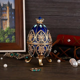 NNETM Enameled Faberge Egg Style Jewelry Box - Dark Blue