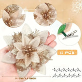 NNETM 12pcs Glitter Christmas Tree Poinsettias - Festive Decorations with Clips and Stems