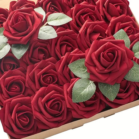 NNETM 25pcs Realistic Wine Reds Artificial Flowers