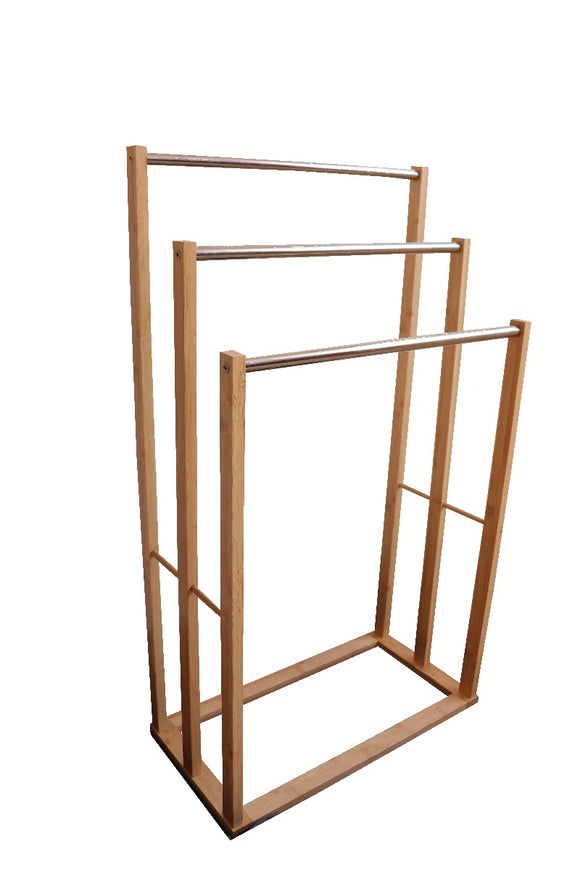 NNEDSZ HOME Bamboo Towel Bar Metal Holder Rack 3-Tier Freestanding for Bathroom and Bedroom
