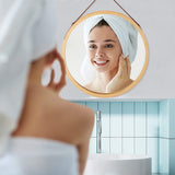NNEDSZ HOME Hanging Round Wall Mirror 38 cm - Solid Bamboo Frame and Adjustable Leather Strap for Bathroom and Bedroom