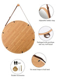 NNEDSZ HOME Hanging Round Wall Mirror 38 cm - Solid Bamboo Frame and Adjustable Leather Strap for Bathroom and Bedroom
